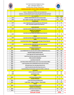 İNGİLİZCE KİTAP HARİÇ  İHTİYAÇ LİSTESİ